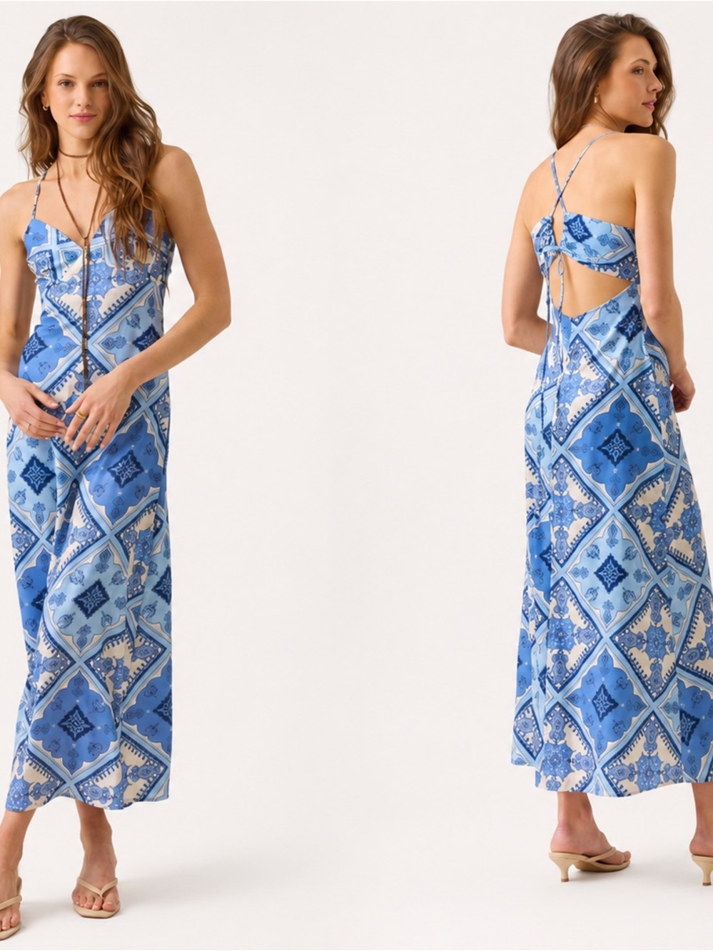Altar'd State Blue Tile-Print Maxi Dress